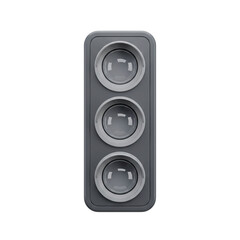 Fototapeta premium Modern 3D render of a grey traffic light signal icon with three unlit lamps, isolated with no background, perfect for urban graphic design and control concepts