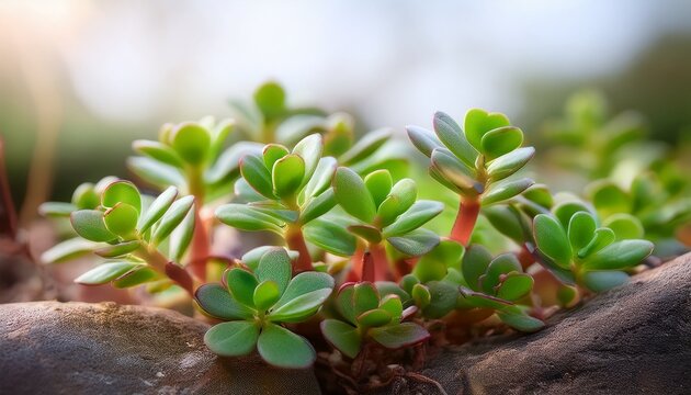 Portulaca Oleracea Succulent Plant With Fleshy Green Leaves Growing Naturally Outdoors