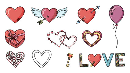 Collection of romantic hearts and love symbols