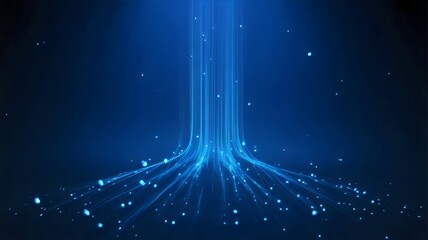 Glowing blue light trails in dark space