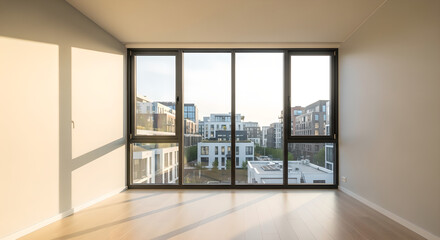 Empty Room Large Window City View Sunlight
