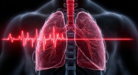 The lungs, depicted with energy waves, embody the efficacy of breathing techniques in promoting health