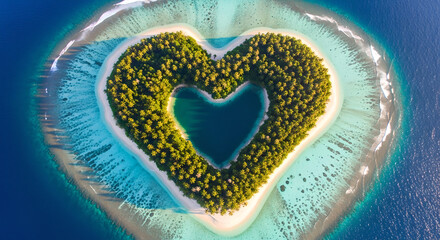 Heart Shaped Tropical Island Blue Water Aerial View