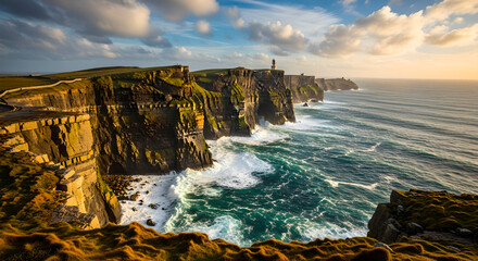 Coastal Cliffs Ocean Waves Lighthouse Sunset Landscape