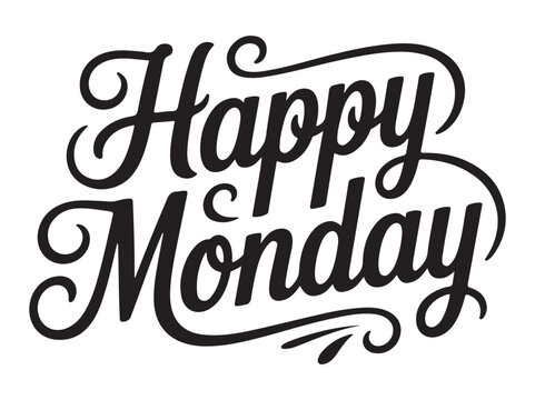 Happy Monday Calligraphy Text on White Background