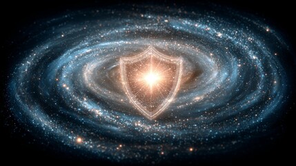 A digital particle stream surrounding a glowing shield icon represents a cybersecurity tip aimed at protecting network and data