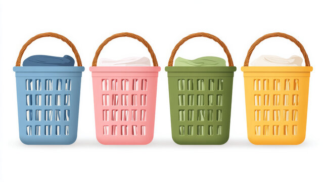 Organized family laundry room with color coded hampers for efficient sorting