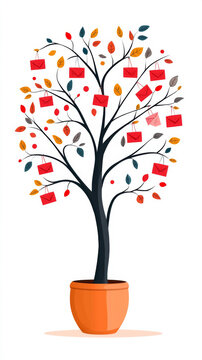 Minimalist lucky money tree with vibrant envelopes for feng shui and good fortune