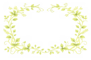 Green botanical vine creating elegant oval frame with fresh leaves and floral swirls on a transparent background