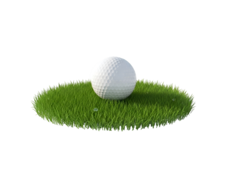 Golf Ball on Green Grass with Water Droplets Isolated on Transparent Background Isolated on Trans...