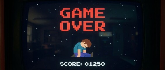 Retro Video Game Over Screen on CRT Television