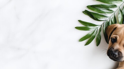 Pet Wellness Clarity Banner Showcasing a Dog With a Green Leaf on a Light Background for Health and Wellness Themes