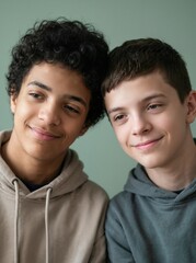 Two Young Men Casual Portrait Warm Genuine Smiles