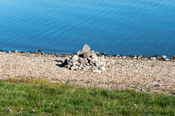 Gravel grassy beach on the coast