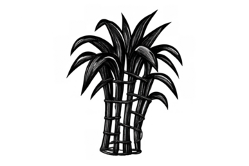 Sugarcane stalks hand drawing, agriculture plant producing sugar, ethanol, and raw materials, classic charcoal sketch style, transparent background