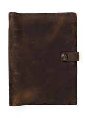 Leather notebook is placed on a white background, showing natural texture and color.