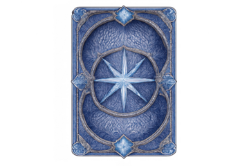 Blue ice magic card design with frosty star emblem, fantasy game element, transparent background for digital art