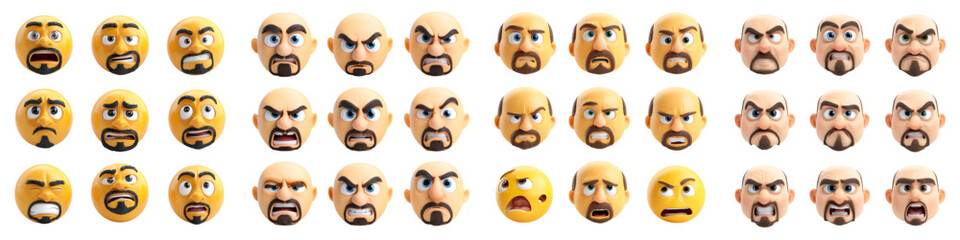 3D Male Human Face Emoji Set with Angry, Sad, Crying and Funny Facial Expressions for Social Media Reactions, Stickers, Avatars, Mobile Apps, Games, UI UX Design and Digital Communication
