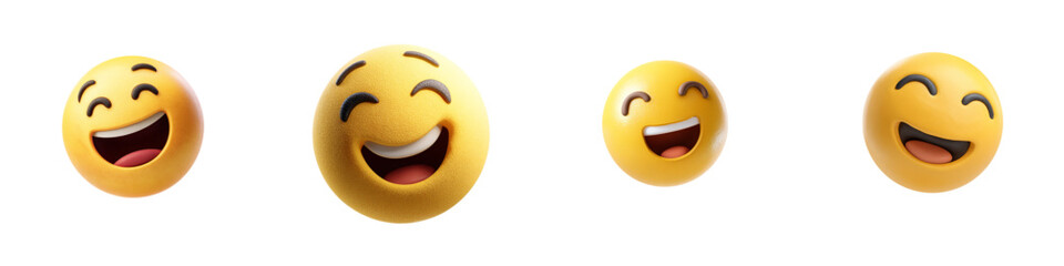 3D Laughing and Happy Emoji Faces with Cheerful Smiling Expressions for Social Media Reactions, Chat Messaging, Stickers, Mobile App Interface, UI UX Design and Digital Communication