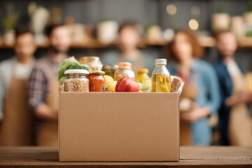 Volunteers Working Together at the Volunteer Center to Prepare Food Aid for Those in Need