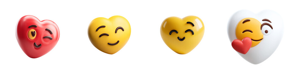 3D Heart and Emoji Faces with Wink, Smile and Love Expressions for Social Media Reactions, Romantic Messages, Stickers, Mobile App Interface, UI UX Design and Digital Communication