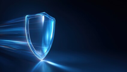 modern shield security icon on a blue background with a glowing light effect cyber technology concept dark blue gradient and white space around the elements Generative AI