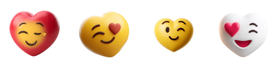 3D Heart Emoji Faces with Love and Happy Expressions for Social Media Reactions, Romantic Messages, Stickers, Mobile App Interface, UI UX Design and Digital Communication
