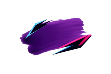 Purple brush stroke creating a dynamic backdrop with sharp blue and pink neon geometric shapes, abstract digital art