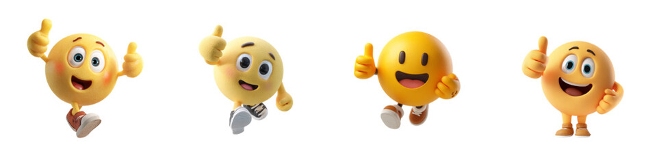 3D Happy Emoji Characters with Thumbs Up and Positive Expressions for Social Media Reactions, Feedback, Approval Concepts, Mobile App Interface, UI UX Design and Digital Communication