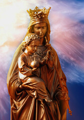 Fototapeta premium Heavenly Queen Virgin Mary holding Jesus Christ symbolizes divine love, protection, faith, and eternal hope.