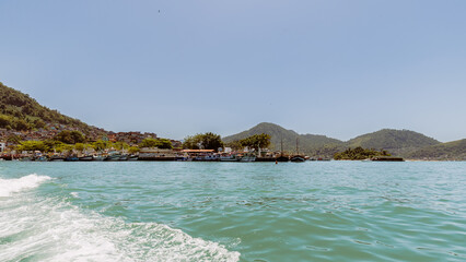 View of the boat trip between Angra dos Reis, Brazil and Aracatiba, Ilha Grande (Big Island), Rio de Janeiro, Brazil
