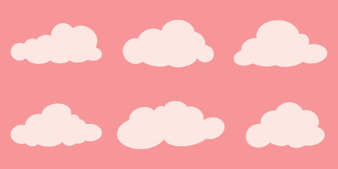 Hand drawn style cloud set showing multiple soft rounded sky clouds in light pastel colors with simple shapes smooth edges and calm visual rhythm creating an airy gentle and minimal scene
