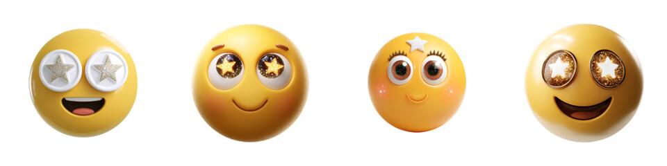 3D Happy Emoji Faces Collection with Cute Smiling and Star Eyes Expressions for Social Media Reactions, Chat Messaging, Mobile App Interface, Digital Communication and UI UX Design