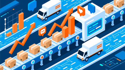 Automated logistics and delivery system with rising business growth charts