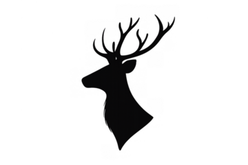 Deer stag head silhouette featuring majestic antlers, symbolizing wild nature, hunting, holidays. Isolated on a transparent background