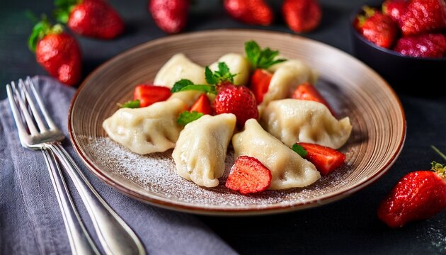 Knedle Z Truskawkami Obiad Wie E Truskawki Kluski Danie Pyszne Domowe Knajpa Bar Restauracja Sezon Owoce