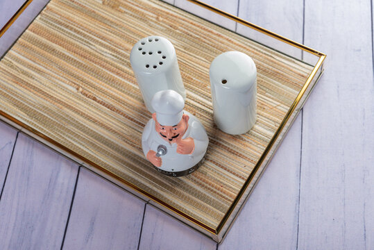 Everyday home utensils on wood background
