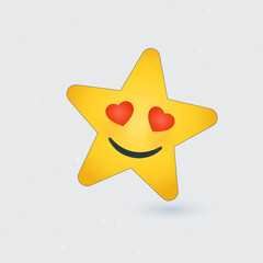 A cute yellow star with heart eyes and a smile on a light gray background