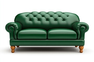 Green leather chesterfield style sofa furniture on white background