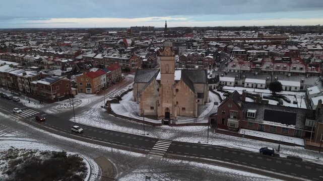 Before the Snowstorm: Sunset drone footage of Andreaskerk (The Old Church), Katwijk aan Zee, 05.01.2026