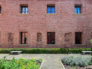 The Cistercian monastery and palace complex in Rudy. The inner courtyard, cloister, and visible...