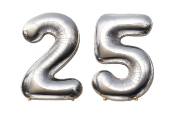 Number 25 silver balloon transparent background for anniversary date