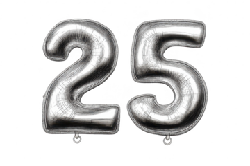 Silver 25 Balloon on a transparent background for design purposes.