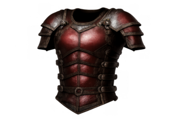 Red fantasy armor and breastplate for a warrior or knight, providing protection, on transparent background