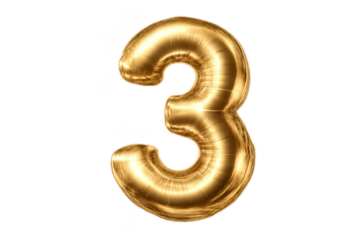 Golden Number Three Balloon Isolated on Transparent Background Design