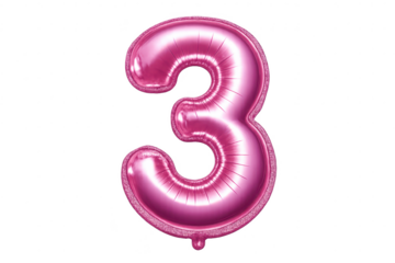 Pink Number Three Balloon on transparent background for celebrations