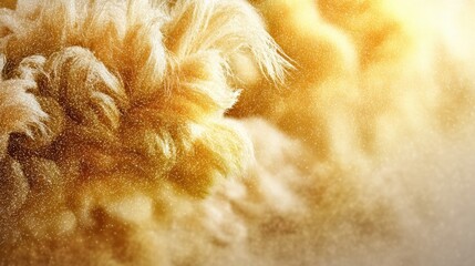Soft abstract fluffy texture with flowing fibers in golden tones, macro background, cozy aesthetic