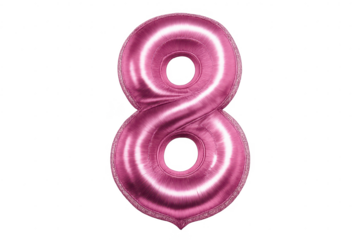 Shiny pink number 8 balloon with transparent background design art