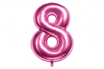 Pink number eight balloon on transparent background for designs today.