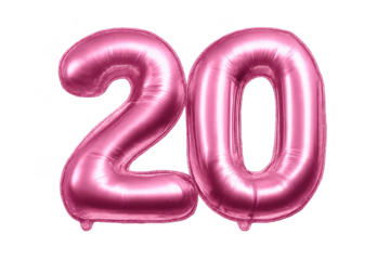 Rose gold number twenty on transparent background festive decoration.